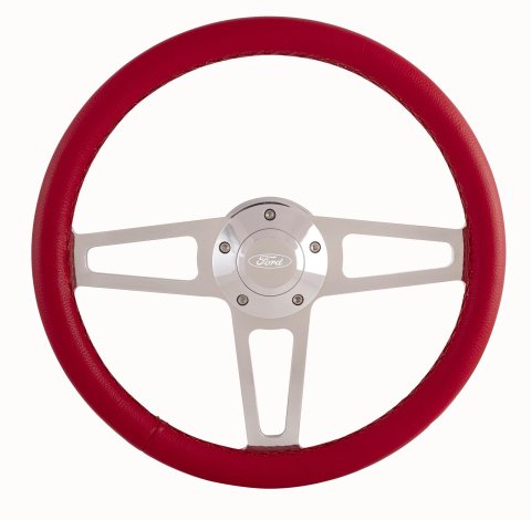 GRT Products Steering Wheels 1912-1R Billet T Series Red Wrapped Polished Spoke Wheel with Ford Logo & Install Kit (5285-1)