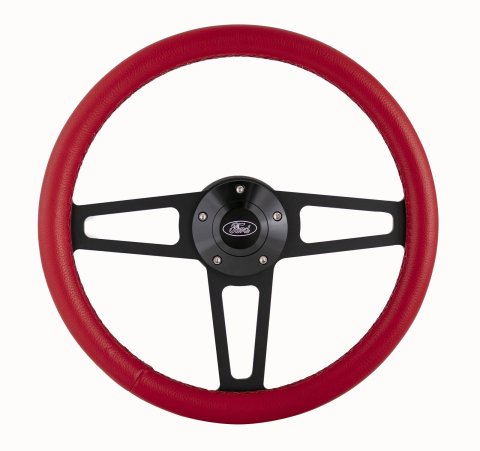 GRT Products Steering Wheels 1918R Billet T Series Red Wrapped Black Spoke Wheel with FORD Logo & Install Kit (5285)