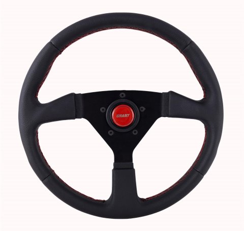 GRT Products Steering Wheels 625 Performance Wheel 13.75" Wrapped w/Red Stitching & Center Cap
