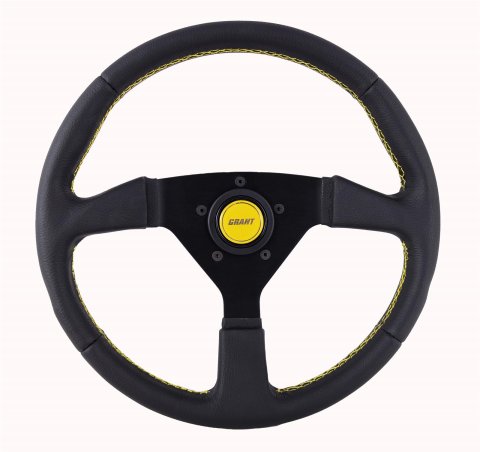 GRT Products Steering Wheels 627 Performance Wheel 13.75" Wrapped w/Yellow Stitching & Center Cap