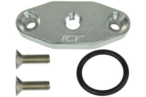 ICT Billet Turbocharger Oil Pan Adapter Flanges 551608 Feed Line Adapters, Feed Type, Stock Size, Bolt On, Aluminum, Natural, GM LS, Kit