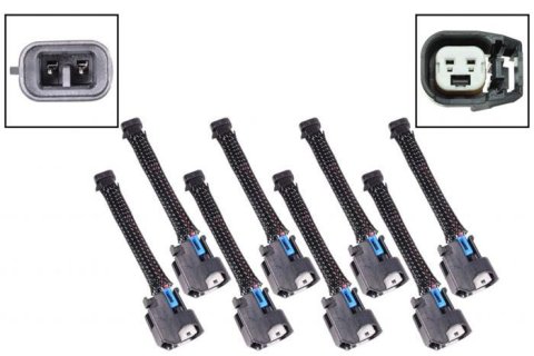 ICT Billet Fuel Injector Plug Adapters WAINJ32 Wiring Harness, Adapter, Injector, Mini Delphi Multec 2 Harness to USCAR EV6, Set of 8