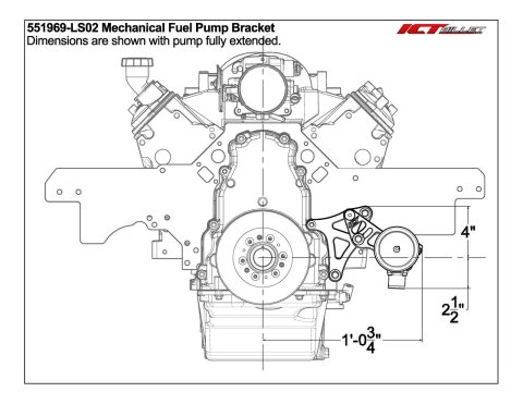 ICT Billet Fuel Pump Mounts 551969-LS02 Bracket, LS Engine Low Mount Driver Side Mechanical Bracket with Iron Block and Motor Plate