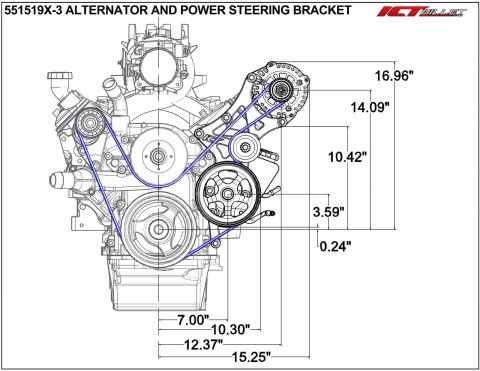ICT Billet Alternator/Power Steering Bracket Kits 551519X-3 Alternator and Power Brackets, Driver Side, Alternator Upper Mount, Power Lower Mount, Aluminum, Chevy, LS, Kit