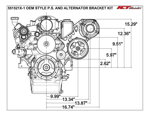ICT Billet Alternator/Power Steering Bracket Kits 551521X-1 Engine Accessory Kits, Corvette LS Alternator & Power Pump Bracket, Aluminum, Kit