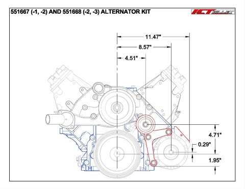ICT Billet Alternator Brackets 551667-2 Bracket, Lower Bracket, Aluminum, Natural, Engine Block Mount, Driver Side Lower Mount, Short Pump, Chevy, LS, Kit