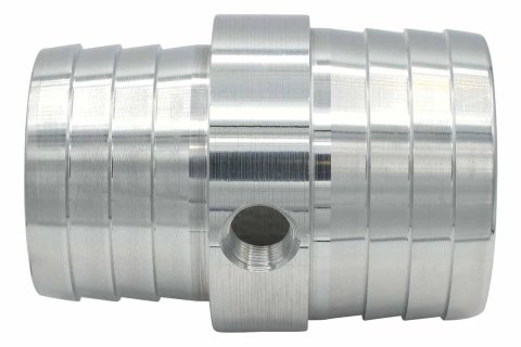 ICT Billet Hose Barb Fittings AN627-21X125 Fitting, Reducer, to Barb, Straight, Aluminum, Natural, 1 1/4 in. Barb, 1 1/2 in. Barb, 1/8 in. NPT Gauge Port, Each