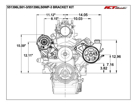 ICT Billet Alternator/Power Steering Bracket Kits 551396LS0-3 Accessory Brackets, Alternator Bracket, Power Pump Bracket, Aluminum, Natural, Chevy, LS, Kit
