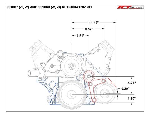 ICT Billet Alternator Brackets 551668-2 Bracket, Upper/Lower Bracket, Aluminum, Natural, Engine Block Mount, Driver Side Lower Mount, Short Pump, Chevy, LS, Kit