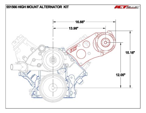 ICT Billet Alternator Brackets 551566-3 Bracket, Upper/Lower Bracket, Aluminum, Natural, Cylinder Head Mount, Driver Side High Mount, Chevy, LS, Kit