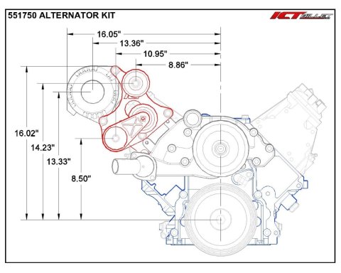 ICT Billet Alternator Brackets 551750-1 Bracket, Upper/Lower Bracket, Aluminum, Natural, Cylinder Head Mount, Passenger Side Top Mount, Chevy, LS, Kit