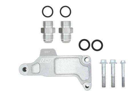 ICT Billet Oil Filter Adapters 551350-FS01 Remote Filter, LS Remote Adapter for Front Sump Sheet Metal Pan