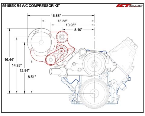 ICT Billet Air Conditioning Compressor Brackets 551585X-3 Brackets, R4 Compressor, Right Side, Aluminum, Natural, Chevy, GMC, Small Block LS, Kit