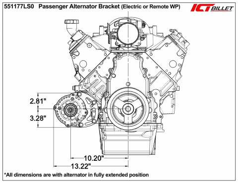 ICT Billet Alternator Brackets 551177LS0-1 Brackets, Right Side Lower Mount, Engine Block Front Mount, Aluminum, Natural, Electric Pump Style, Serpentine, Chevrolet, LS, Kit