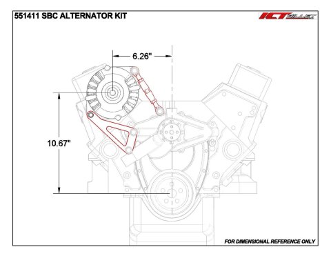 ICT Billet Alternator Brackets 551411 Bracket, Passenger Side, Aluminum, Natural, Chevy, Small Block, Long, Kit