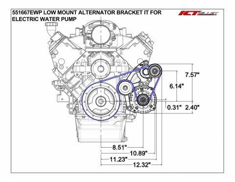 ICT Billet Alternator Brackets 551667EWP-2 Bracket, Driver Side, Aluminum, Natural, Chevrolet, LS Engine, Electric Pump, Kit
