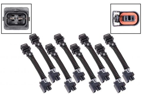 ICT Billet Fuel Injector Plug Adapters WAINJ30 Wiring Harness, Adapter, Injector, Jetronic EV1 to Mini Delphi Multec 2 Fuel, Set of 8