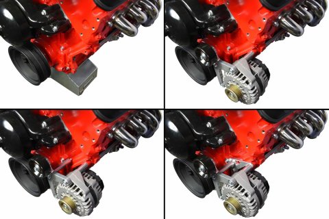 ICT Billet Iron Block Accessory Support Brackets 551921-LS01 Alternator Bracket Component, Bracket, Extension Arm Type, Aluminum, Chevrolet, Small LS, Each