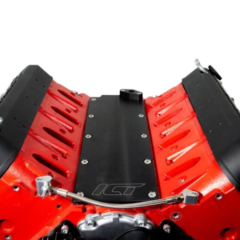 ICT Billet Lifter Valley Plates 551606LS-B Pan Cover Plate LS Gen 4 O-ringed for DOD Delete w/ Oil Sensor Port Black
