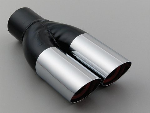Hedman Hot Tips Chrome Round, 2.25 Inch Exhaust Tip 17104 Tip, Steel, Chrome, Slant, Non-Rolled Edge, in. Inlet, Dual 2.5 in. Outlets, 9 in. Long, Each