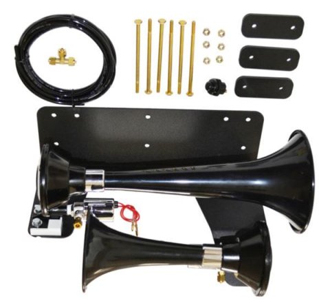 Kleinn Dual Train Horns for 2018-2022 WRANGLER - JL-220 Horns, Air Model 220, Train/Trumpet Style, Max 175 psi Input, 154.2 dB at 150 psi, Vortex 4 Solenoid, 12 V, High Impact ABS, Black, Jeep, Kit
