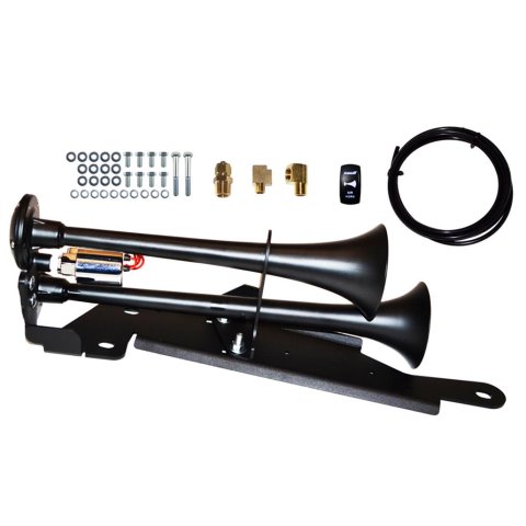 Kleinn Can-Am Compact Dual Air Horns CANX3-102 Horns, Model 102-1, Compact, Mounting Bracket, Line, Fittings, Horn Button, Onboard System Required, Spun Copper, Chrome, Can-Am, Kit