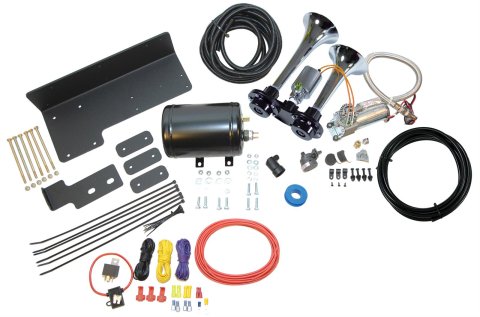 Kleinn TrailBlaster Bolt-On Dual Air Horn Kits JEEPKIT-99 Horns, Model 99 Plated Dual, Trumpet Style, with 6270RC Compressor, 120 psi, 0.66 Gallon Tank, 152.0 Decibels at 120 psi, All Metal, Chrome, Jeep, Kit