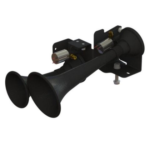 Kleinn Dual Train Horns for 2020-2024 GLADIATOR - JT-220 Horns, Air Model 220, Train/Trumpet Style, Max 175 psi Input, 154.2 dB at 150 psi, Vortex 4 Solenoid, 12 V, High Impact ABS, Black, Jeep, Kit