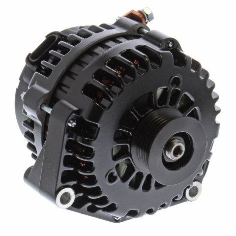 Powermaster High-Amp Alternators 58237 Alternator, High-Amp, GM AD244 Case, 220 amps, 12 V, Serpentine Pulley, Offset Mount, Black Powdercoat, Internal Regulator, Chevrolet, GMC, Each