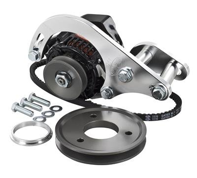 Powermaster Alternator Brackets 8-895-1 Alternator-Bracket Kit With 75A Black Hardcoat Anodized V grv Pulleys Low Mount for Chevy Big Block Mounts on Either Side