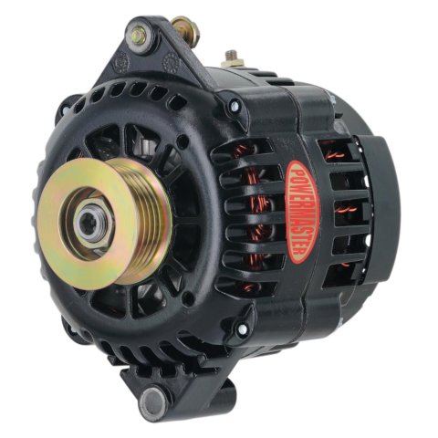 Powermaster Race Alternators 58414 Alternator, Race, Delco AD230 Case, 165 amps, 12 V, Serpentine Pulley, Black, Internal Regulator, Buick, Chevy, GMC, Oldsmobile, Pontiac, Each