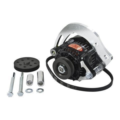 Powermaster High Mount Racing Alternator Kits 8-801 Alternator, Internal Regulator, 55 Amp, Black, Chevy, GMC, Kit