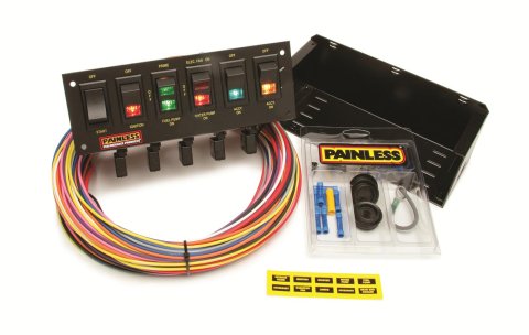 Painless Performance Switch Panels 50305 Panel, Aluminum, Black, 8.75 in. Wide, 3 in. Tall, Fused, Lighted, 6 Rocker Switches, Each