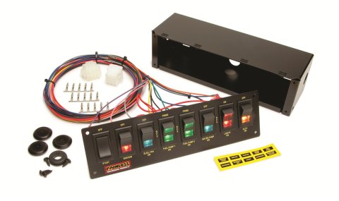 Painless Performance Switch Panels 50202 Panel, Aluminum, Black, 10.75 in. Wide, 3 in. Tall, Lighted, 8 Rocker Switches, Each