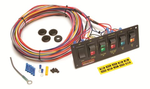 Painless Performance Switch Panels 50406 Panel, Aluminum, Black, 8.25 in. Wide, 3 in. Tall, Lighted, 6 Rocker Switches, Each