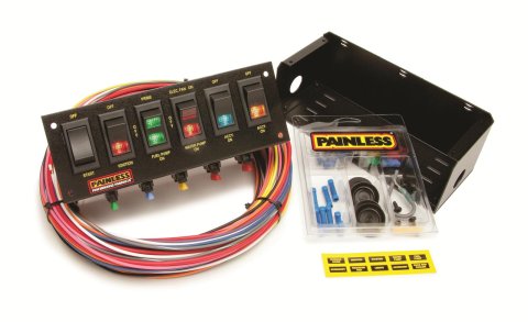Painless Performance Switch Panels 50302 Panel, Aluminum, Black, 8.75 in. Wide, 3 in. Tall, Fused, Lighted, 6 Rocker Switches, Each