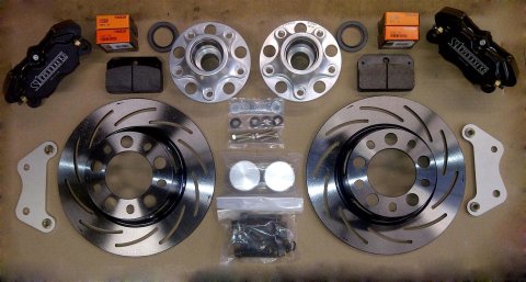 Strange Pro Race Steel Front Brake Kits B4122WC Disc Brakes, Front, Slotted Rotors, 4-Piston Calipers, Buick, Chevy, Passenger Car, Kit