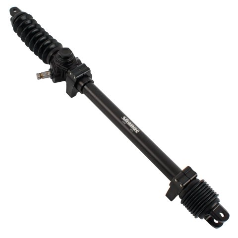 Strange Door Car Steering Racks S3448 Rack and Pinion, Manual Rack, 9/16 in.-26 Spline, 24.500 in. Length, 4.25 in. Rack Travel, Billet Aluminum, Black Anodized, Front, Each
