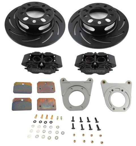 Strange Pro Race Steel Rear Brake Kits B1706WCM Disc Brakes, Race, Rear, Slotted Surface Rotors, 4-piston Calipers, Ford 9 in., Big Ford Late Model, Kit
