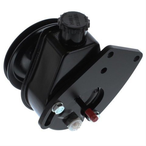Borgeson Power Steering Pump Upgrade Kits 800330 Pump, Upgrade, Saginaw, 5/8 in.-18 Flare Pressure/3/8 in. Barb Return, V-belt Pulley, Bracket, Steel, Black, Ford, 289, 302, 351W, Kit