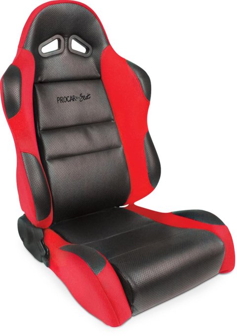 Procar Sportsman Racing Black/red Vinyl/velour Seat 80-1605-64L Seat, Series 1605, Lever Reclining, Driver Side, Black Vinyl Inside, Red Velour Wings and Bolsters, Each