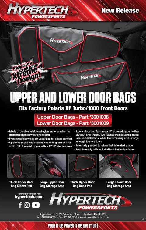 Hypertech Upper Front Door Storage Bags 3001008 Cargo Carrier, Bag, with Knee Pad, Driver Door, Black/Red, Polaris, Each