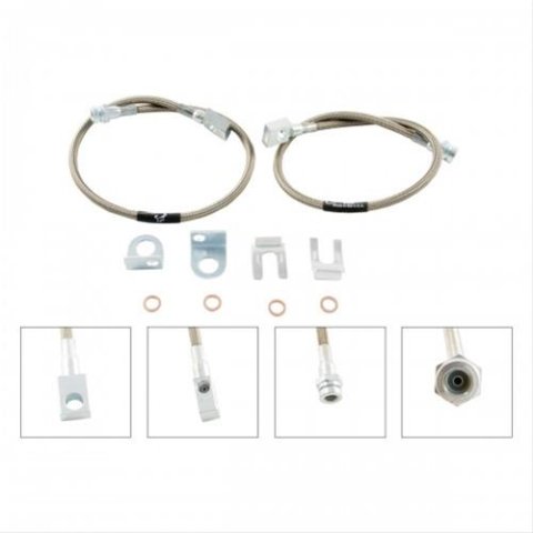 M.O.R.E. Brake Hoses, Individual SBL23F 1976-2006 CJ, YJ, TJ, XJ, MJ, LJ DOT Stainless Braided Lines 23" Long Frt Line