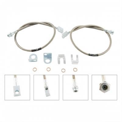 M.O.R.E. Brake Hoses, Individual SBL28F 1976-2006 CJ, YJ, TJ, XJ, MJ, LJ DOT Stainless Braided Lines 28" Long Frt.Line