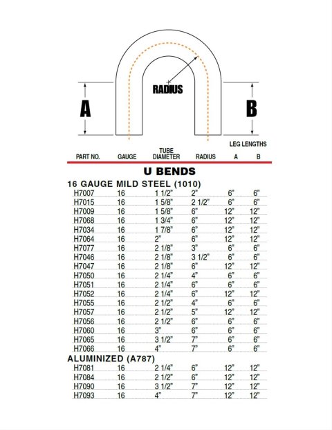 Patriot 180 Degree Bends 1.625 Inch Steel Exhaust Pipe H7015 Tubing, Degree, Mandrel U-Bend, 1 5/8 in. Diameter, 2 1/2 in. Radius, 16-Gauge, Steel, Each