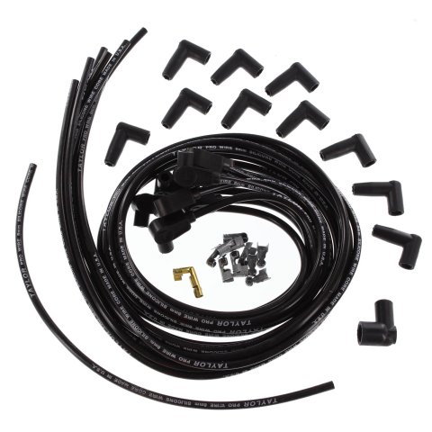Taylor 8mm Pro Wire Universal Spark Plug Sets 70060 Wires, Wire, Vertex, Solid Core, 8mm, Black, 90 Degree Boots, V8, Set