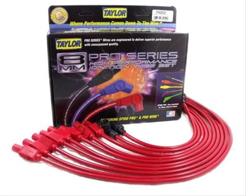 Taylor Spiro-Pro Spark Plug Wire Sets 74252 Wires, Spiro-Pro, 8mm, Red, Straight Boots, Ford/AMC/GM, V8, Set