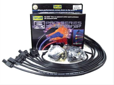 Taylor 8mm Pro Wire Universal Spark Plug Sets 70052 Wires, Wire, Solid Core, 8mm, Black, 135 Degree Boots, Universal, L8/V8, Set