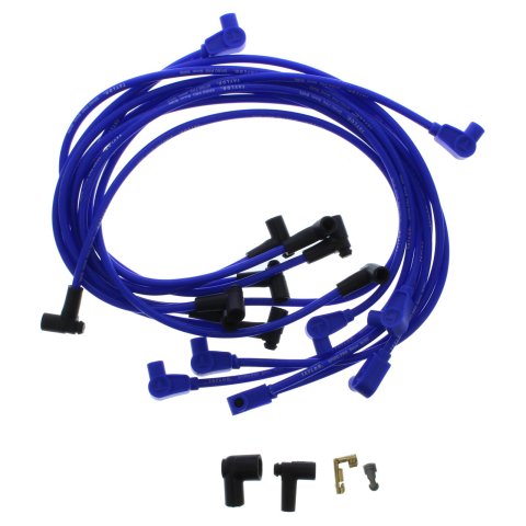 Taylor Spiro-Pro Race-Fit Spiro-Wound Core Spark Plug Wire Sets 76630 Wires, Race-Fit, 8mm, Blue, 90 Degree Boots, Chevy, Small Block, Under Headers, Set