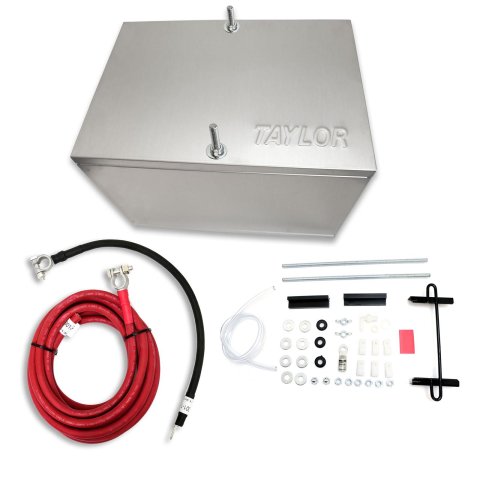 Taylor Battery Relocation Kits 48103 Kit, Aluminum Box, 1-Gauge Cables, Terminals, Hold-Downs, Grommets, Cable Clamps, Kit
